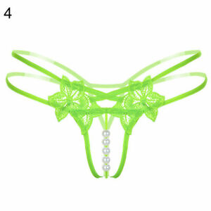 Sexy Women Panties Pearl Lace Thong Lingerie G-string Crotchles Underwear USA