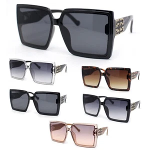 Womens Squared Inset Lens Rectangle Plastic Fashion Sunglasses - Picture 1 of 25