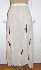 BODIL Ivory Linen with Black Ties Gauze Skirt Lagenlook Art to Wear - S - Picture 1 of 6