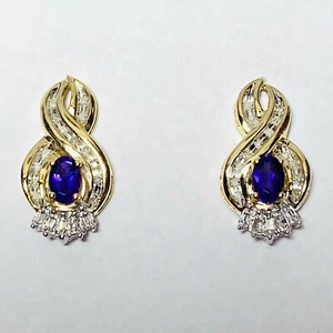 Fabrikant 14K Two Tone Gold 0.60ctw Amethyst 0.17ctw Diamond Drop Earrings 5.2g - Picture 1 of 9