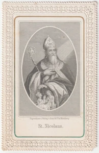 1891 St Nicolaus Nicholas Santa Claus Canivet Paper Lace Prayer Card Serz Co - Picture 1 of 5