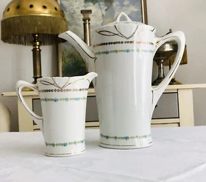 Antik Jugendstil Porzellan Kaffee Kernstück Kanne Sahnegießer Weimar So Schön - Bild 1 von 24