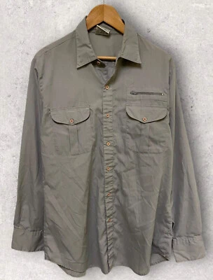 Винтажная субботняя мужская повседневная рубашка с длинным рукавом на пуговицах карман на молнии серая L - Изображение 1 из 4