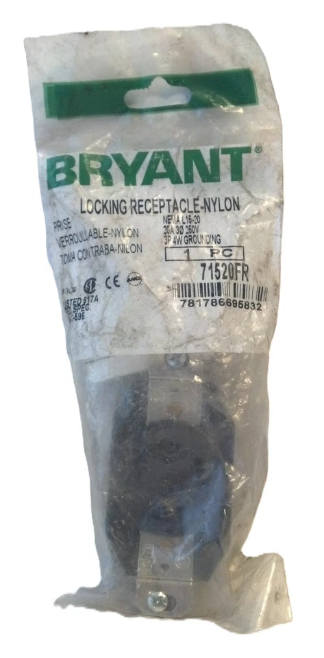 Bryant 71520FR 20 A 250 V AC NEMA L15-20 3P 4W Locking Flush Receptacle - Image 1 of 4