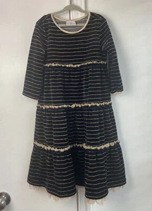 Hanna Andersson 120 Black And Gold Tule Ruffle Tier Velour Dress - Picture 1 of 5