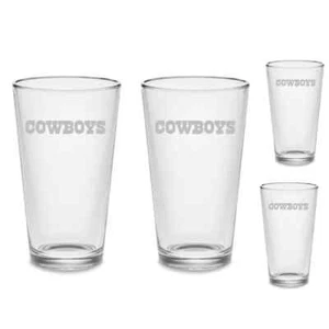 Set of 4 ✭ Dallas Cowboys Pint Beer Glasses Etched Tumblers Drinkware ✭ - Picture 1 of 7