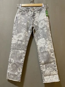 NWT GAP Girls Zip Front Mid-Rise Cotton Floral Girlfriend Jeans SZ 10 Slim Gray - Picture 1 of 11