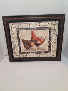 C. Winterle Olson Glass Framed Print Poster Hen & Rooster Images 16" x 13" - Picture 1 of 4