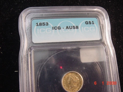 1853 $1.00 Gold ICG AU58 Cover