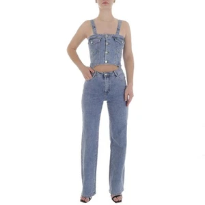 Damen Stretch Used-look Knöpfe Reissverschluss Overall 6340 Ital-design In Blau - Bild 1 von 2