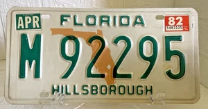 1982 FLORIDA LICENSE PLATE, M 99295 - Hillsborough W/ APR 82 RENEW. STKR. - Picture 1 of 3