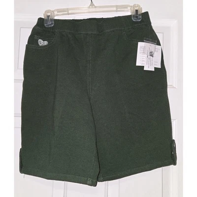 Dream Jeans by Quaker Factory Green Rhinestone Heart Bermuda Shorts - S - Image 1 of 4