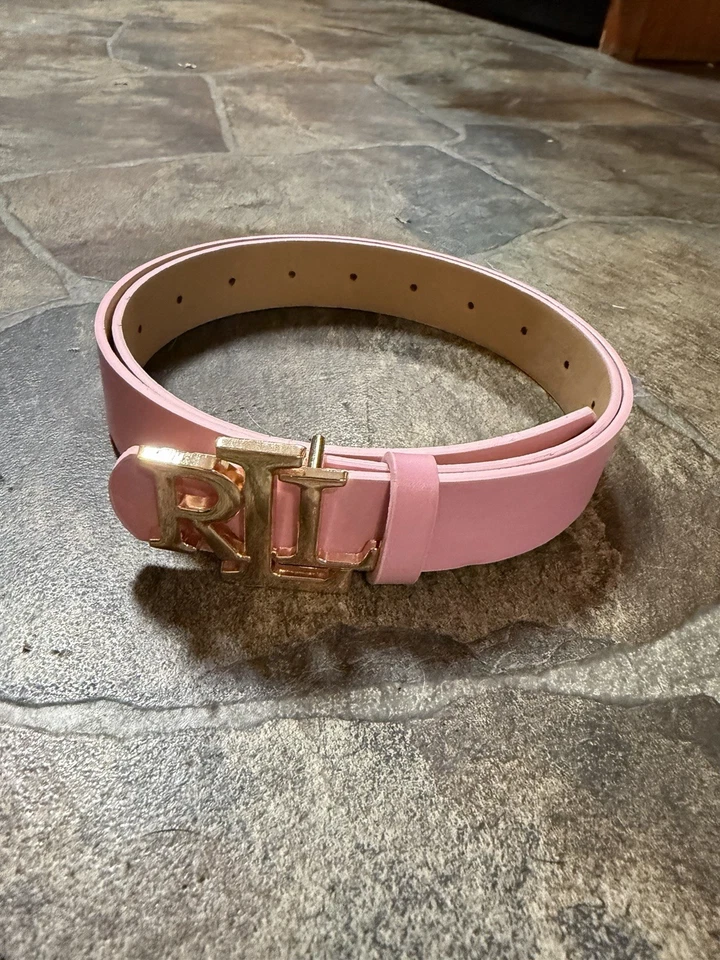 Cinturón de diseñador Ralph Lauren rosa dorado talla pequeña 105 cm imitación cuero - leer disco Foto 1 de 1