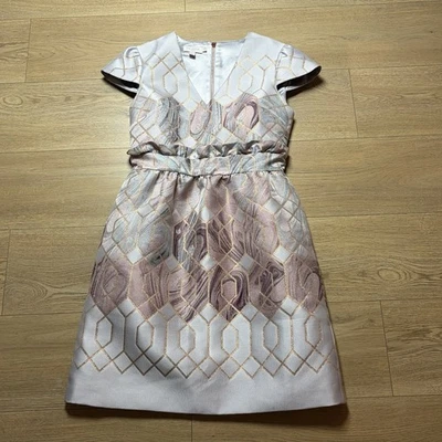 Ted Baker Dress Womens 2 Gray Pink A-Line Tulip Cocktail Evening Formal Ladies - Image 1 of 4