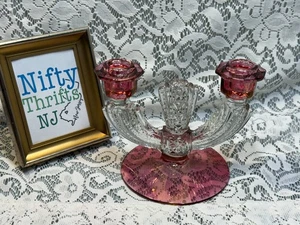 Lovely 1940s Vintage Tiffin Franciscan Ruby Red Double-Arm Candle Holder - Picture 1 of 3