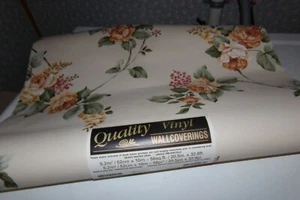 QUALITY VINYL WALLCOVERING READY PASTED FLORAL ROSES DOUBLE ROLL 56 SQ. FT. - Picture 1 of 5