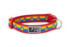 RC Pets 3/4 Inch Adjustable Dog Clip Collar Small Size Rainbow Paws Pattern - Picture 1 of 1