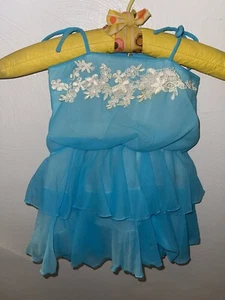 New Vintage Baby Girl Chiffon Dress Blue Retro 70s Lined Frilly Infant Clothes - Picture 1 of 7