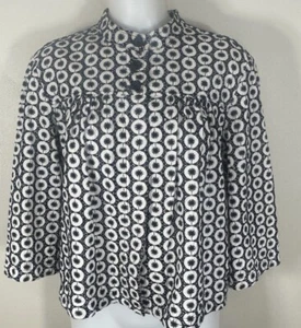 Jones New York LP Black White Floral Eyelet Lace Blazer Jacket Large Petite Crop - Picture 1 of 12