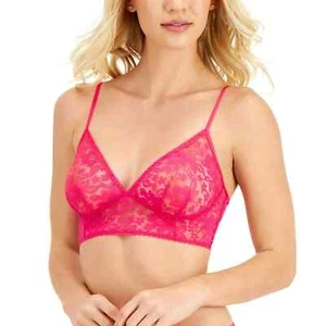 INC International Concepts Longline Sheer Lace Bralette  Pink Lightning L New - Picture 1 of 2