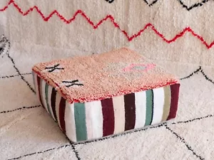 24x24 Moroccan Handmade Pouf Berber Orange Kilim Rug Floor Cushion Footstool - Picture 1 of 5