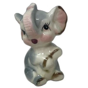 Elefante miniatura antropomórfico Kitchy de porcelana vintage con pestañas largas - Imagen 1 de 7