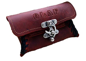 Bolsa de tabaco bolsa de tabaco nombre deseado color rojo bolsa giratoria nueva hecha a mano cuero - Imagen 1 de 3