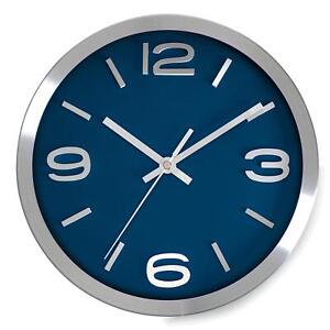 Silver Round Wall Clock 10 Inch Elegant Metal Quality Quartz Silent Non Ticking