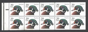 1991 US Scott #2484e, 29c Wood Duck Booklet Pane of 10 Plate#3333 Disturbed Gum - Picture 1 of 2