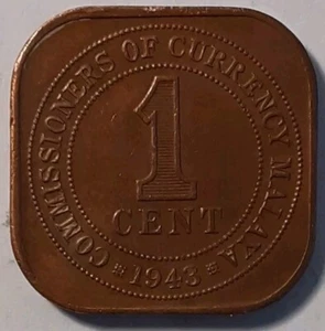 Malaya 1 Cent Coin 1943 King George VI - Grade VF. Very Nice. - Picture 1 of 3