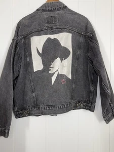 Vtg MARLBORO MAN Trucker Jacket XL Wild West Graphic Black Denim Type 3 RARE - Picture 1 of 5