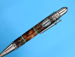 Ritterrüstung Kugelschreiber in antikem Zinn mit grüner mittelalterlicher Holzintarsie - Bild 1 von 13