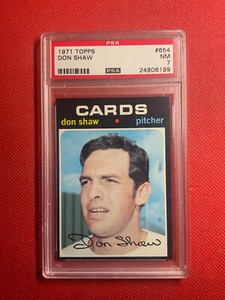 1971 Topps #654 Don Shaw St. Louis Cardinals PSA 7 NM