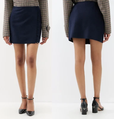 Falda Mini PRADA De Cachemira Estilo Envoltura Falda Mini Color Marino - Imagen 1 de 4