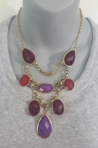 Collar 3 Capas Sofía Vergara Púrpura y Rojo Oscuro Piedras NUEVO - Imagen 1 de 5