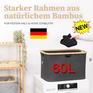 Wäschekorb 60L Wäschesack Wäschesammler Faltbar Bambus Stoff Wäschebox Leicht DE - Bild 1 von 14