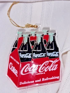 Vintage Coca Cola Ornament 6 pack of bottles Plastic Stained glass look - Picture 1 of 3