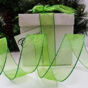 New 45 Metre Roll Christmas Ribbon Wire Edged Green Shimmer Craft Bows 'Emmy' - Picture 1 of 4