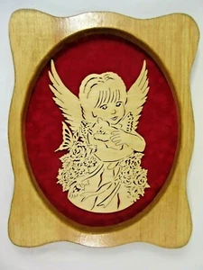 Angel Wall Plaque Wood Pine Finished Scrolled Handmade Red 13.75 Inch OOAK USA - Picture 1 of 5
