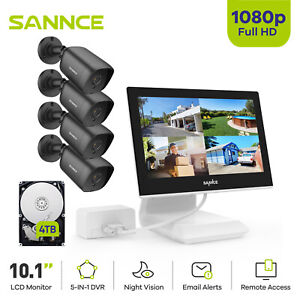 SANNCE 10.1'' Monitor 1080P Outdoor CCTV Security Camera System 4CH DVR IR Night