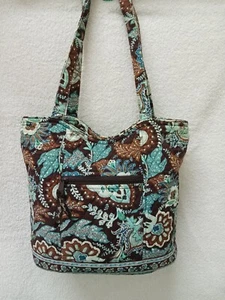 Vera Bradley Java Brown Teal Aqua Paisley Floral Quilted Shoulder Bag Purse - Picture 1 of 11