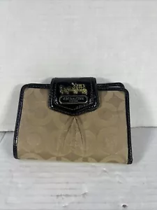 Coach Womens Bifold Wallet Brown Signature Print Credit Card Holder Zip Studded! - Picture 1 of 13