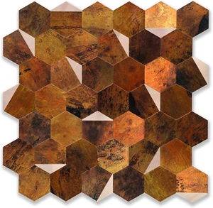 10-Sheet Hexagon Peel and Stick Backsplash Tile,12X11.4 Inches Copper 3D PVC Wal - Picture 1 of 12