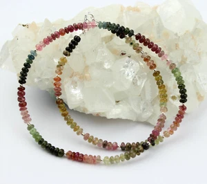 Natur Turmalin Kette Edelsteinkette Bunt Linsen Collier 925 Silber Edel 48 cm - Bild 1 von 4