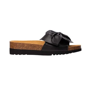 SCHOLL BOWY NERO/ OCRA/BIANCHE ciabatte sandali fiocco pelle plantare BioPrint - Foto 1 di 7