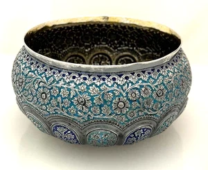 INDIAN Colonial Silver and Enamel Bowl Possibly Kashmir - Picture 1 of 6