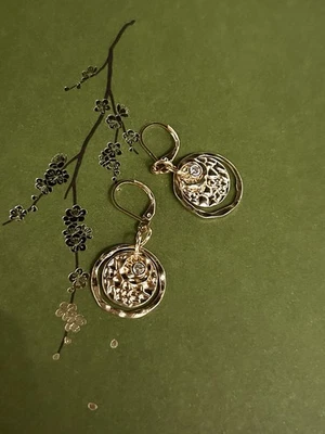 Позолоченные кованые круглые серьги-капли с хрустальным акцентом, серьги бохо - Изображение 1 из 4