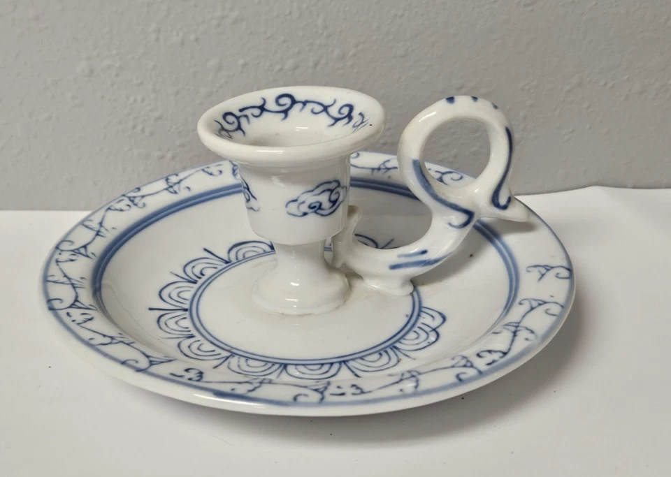 Candelabro de porcelana réplica dinastía Ming decoración vintage blanco y azul Foto 1 de 3