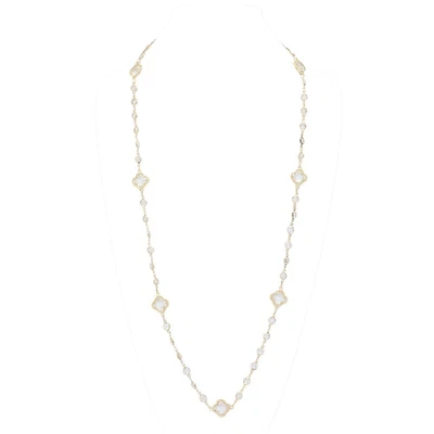 Elegante collar largo estación trébol cuadrilátero tono dorado 36,5" cristal pavé Foto 1 de 2