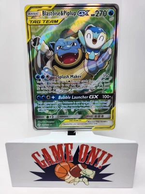 Pokemon Blastoise & Piplup GX Alternate Full Art 215/236 SM Cosmic Eclipse HP sc - Image 1 of 4